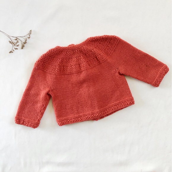 HANDMADE Size 3-4 Vintage Coral Red Rust Button Up Knitted Cardigan Winter Kids - Picture 5 of 5
